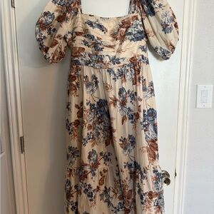 Abercrombie & Fitch Floral Long Sleeve Dress - Cream and Blue